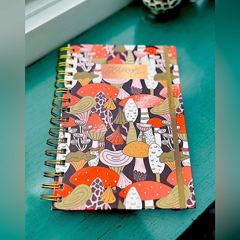 New Jumbo Mushroom Print Gold Spiral Journal Notebook